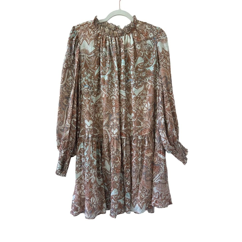 Ulla Johnson Maja Dropped Waist Cotton-Blend Mini Dress Women’s Brown Size 14 - Picture 3 of 10